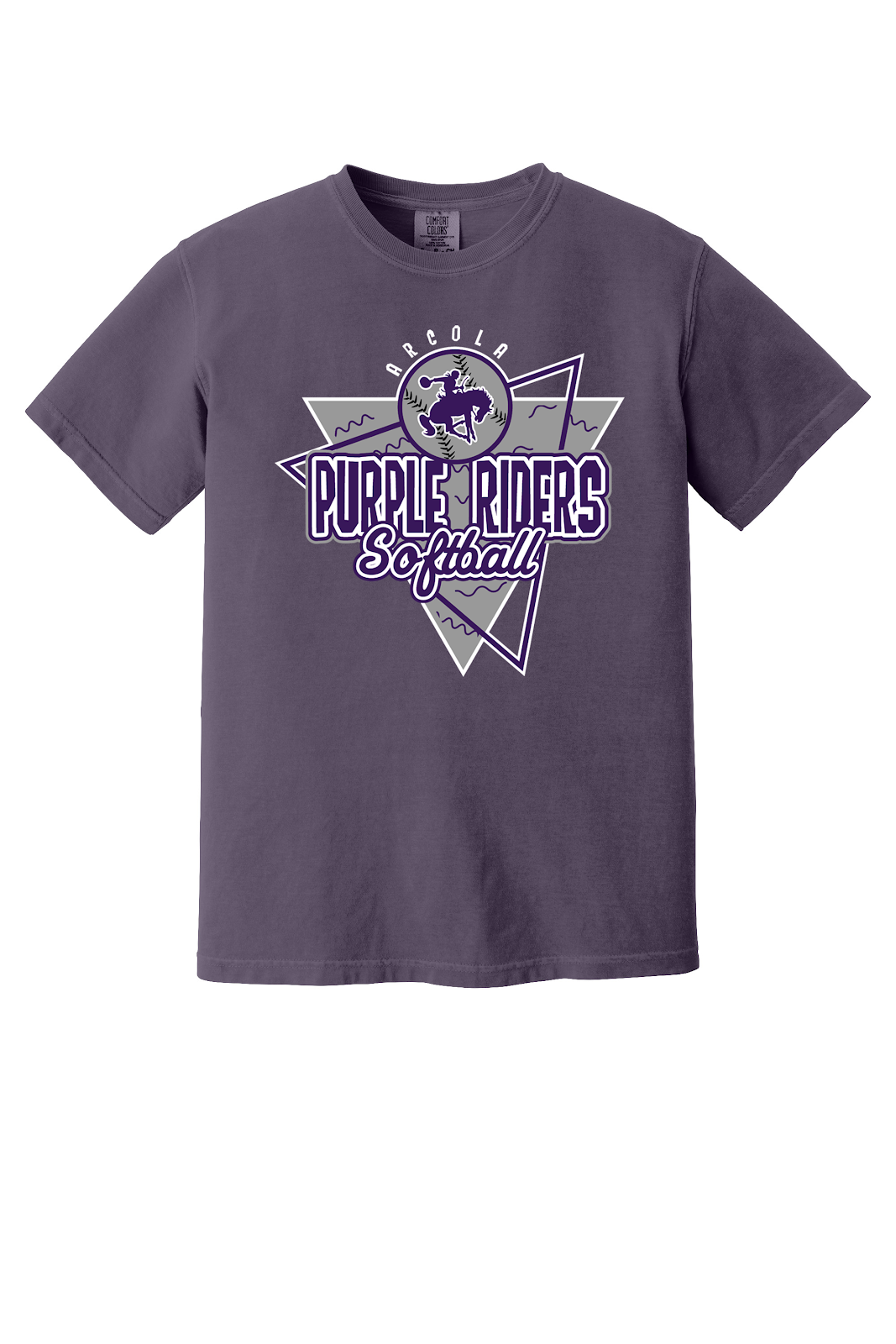 Arcola Purple Riders - Softball - Design 01 - T-Shirt - Comfort Colors 1717 - Wine - Flat Front