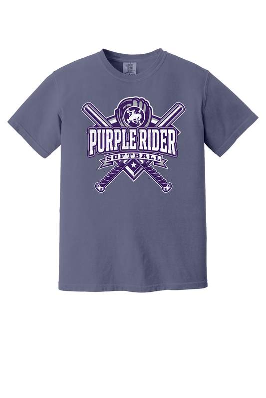 Arcola Purple Riders - Softball - Design 03 - T-Shirt - Comfort Colors 1717 - Grape - Flat Front