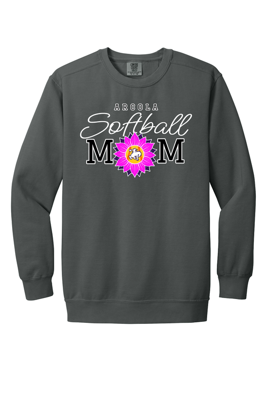 Arcola Purple Riders - Softball - Design 02 - Crewneck Sweatshirt - Comfort Colors 1566 - Pepper - Flat Front