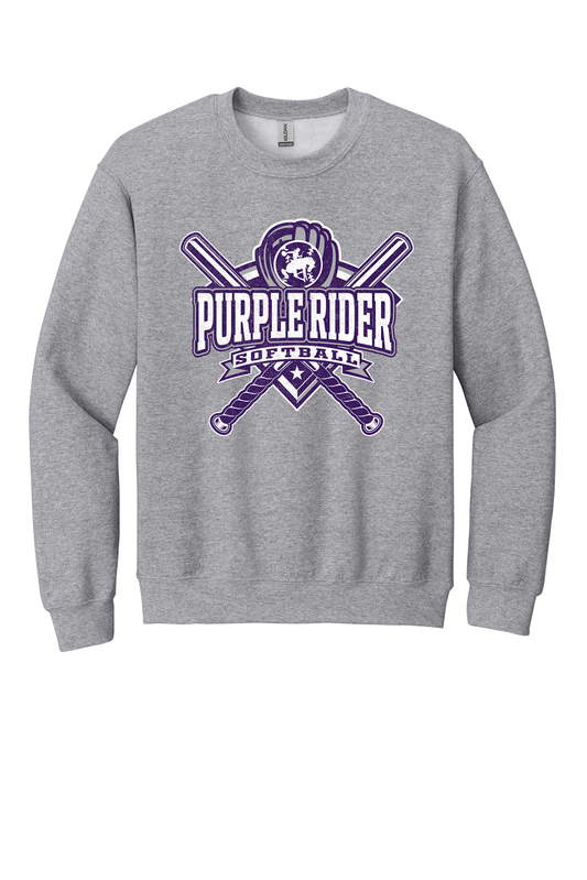 Arcola Purple Riders - Softball - Design 03 - Crewneck Sweatshirt - Gildan 18000 - Sport Grey - Flat Front