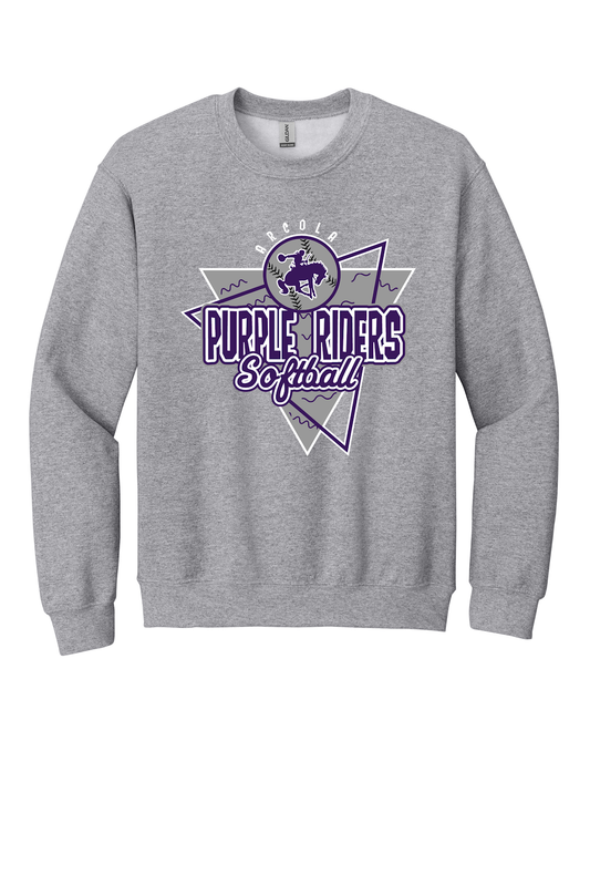 Arcola Purple Riders - Softball - Design 01 - Crewneck Sweatshirt - Gildan 18000 - Sport Grey - Flat Front