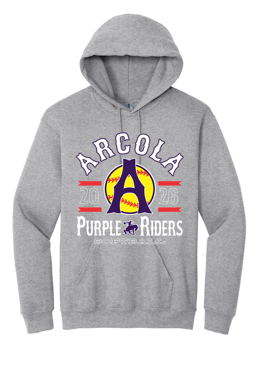 Arcola Purple Riders - Softball - Design 04 - Hoodies - Gildan 18500 - Sport Grey - Flat Front