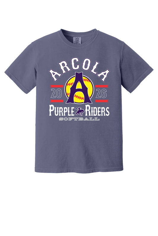 Arcola Purple Riders - Softball - Design 04 - T-Shirt - Comfort Colors 1717 - Grape - Flat Front