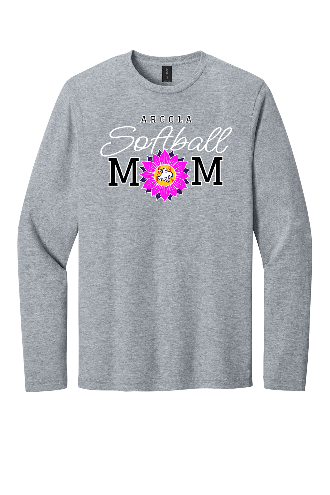 Arcola Purple Riders - Softball - Design 02 - Long Sleeve T - Gildan 64400 - Sport Grey - Flat Front