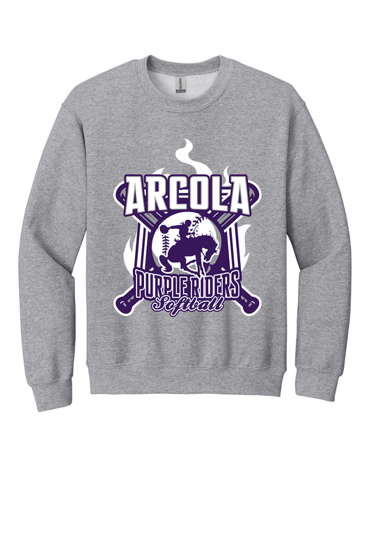 Arcola Purple Riders - Softball - Design 05 - Crewneck Sweatshirt - Gildan 18000 - Sport Grey - Flat Front