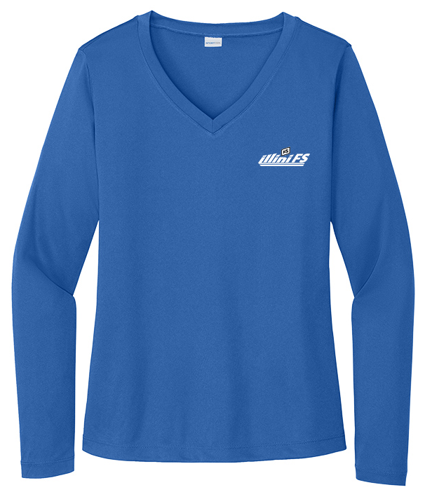 Illini FS - Horizontal - Sport-Tek Ladies Long Sleeve PosiCharge Competitor V-Neck Tee - LST353LS