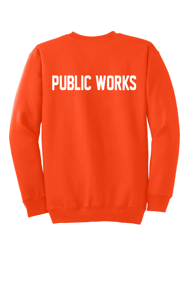 Tuscola Public Works Essential Fleece Crewneck Sweatshirt PC90 - back, PUBLIC WORKS print