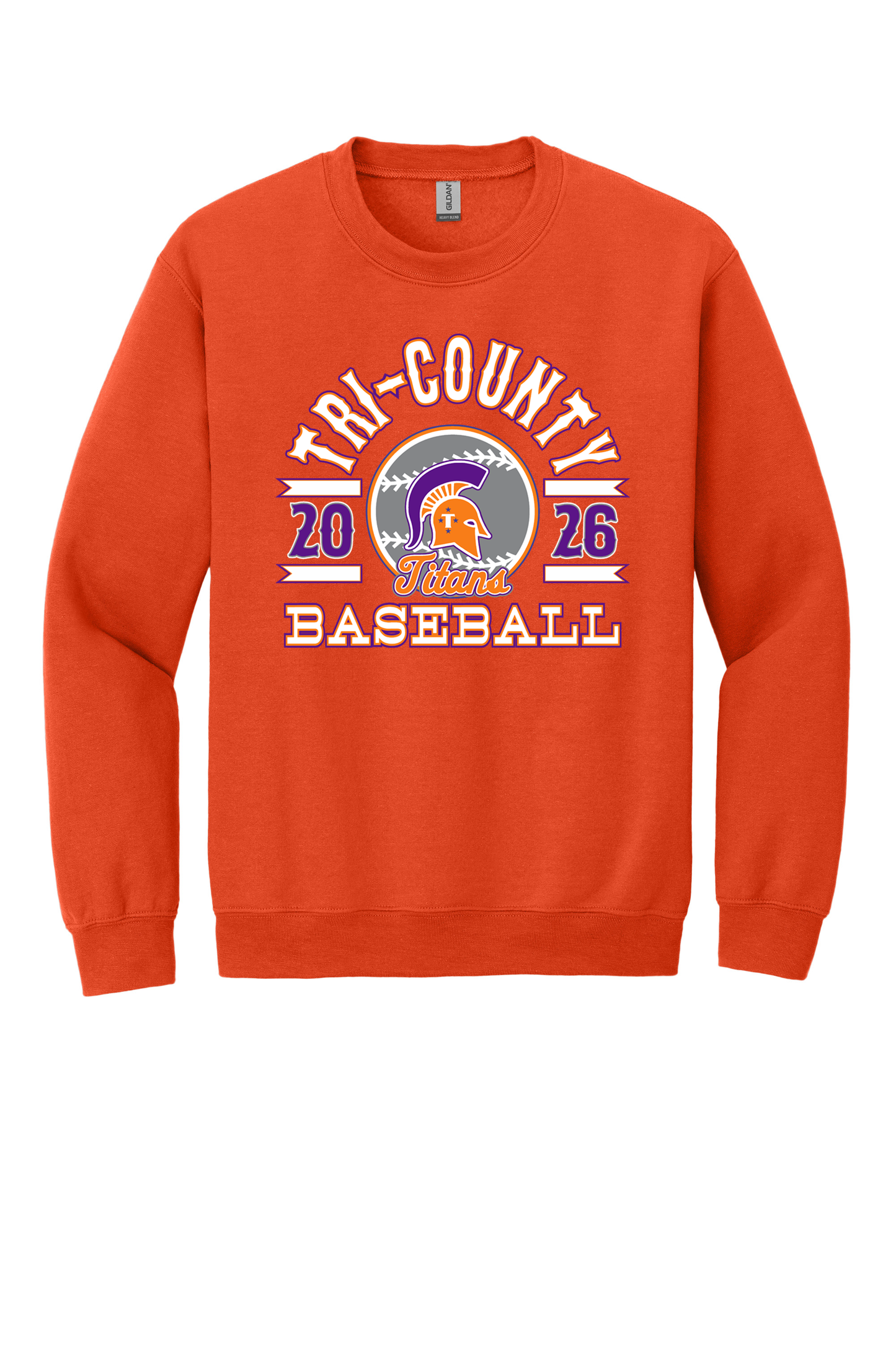 Tri-County - Baseball - Design 04 - Crewneck Sweatshirt - Gildan 18000 - Orange