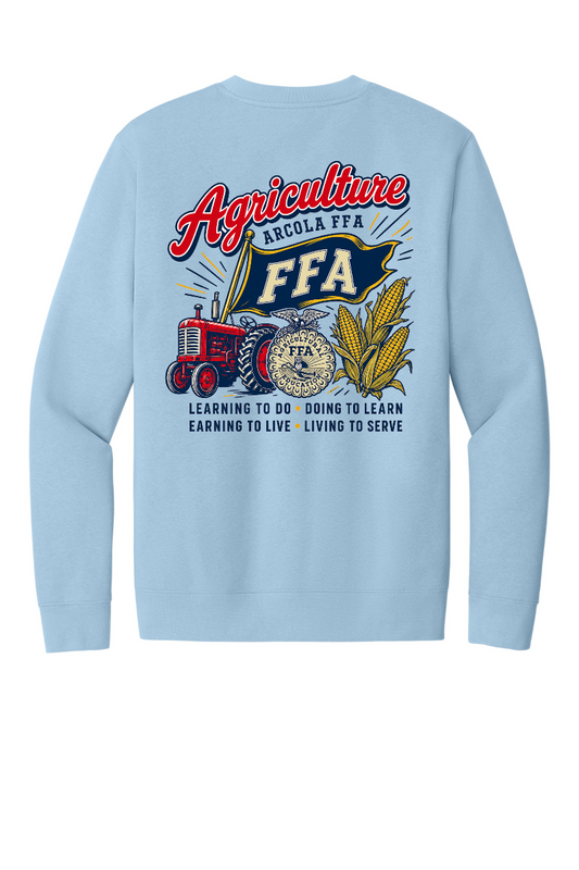Arcola FFA Agriculture design, back of Ice Blue crew