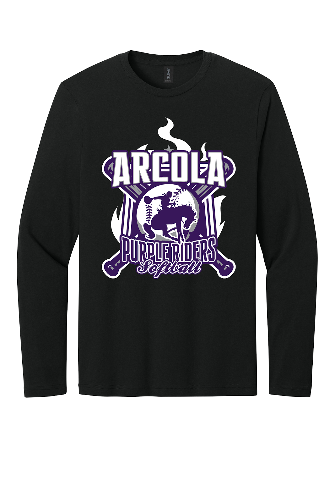 Arcola Purple Riders - Softball - Design 05 - Long Sleeve T - Gildan 64400 - Black