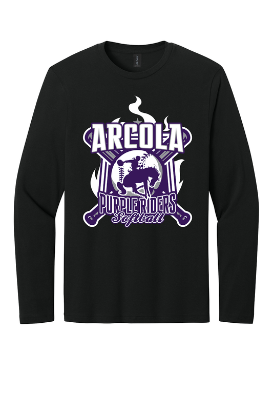 Arcola Purple Riders - Softball - Design 05 - Long Sleeve T - Gildan 64400 - Black