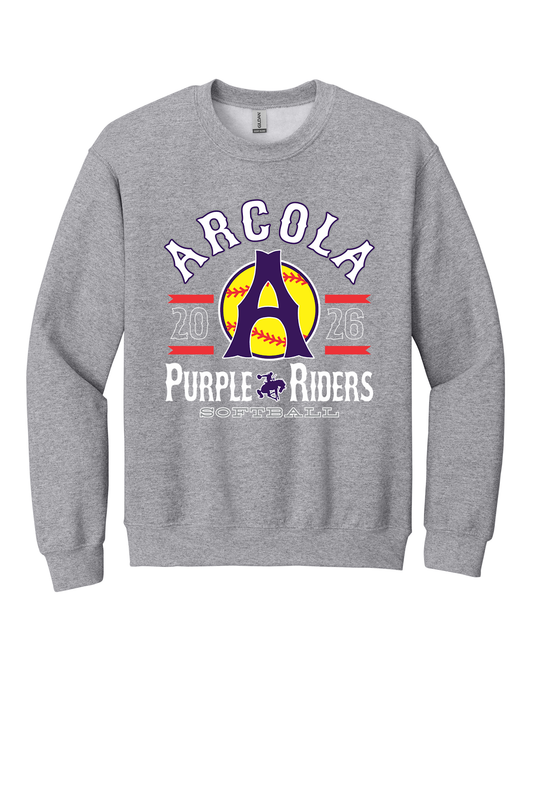 Arcola Purple Riders - Softball - Design 04 - Crewneck Sweatshirt - Gildan 18000 - Sport Grey - Flat Front