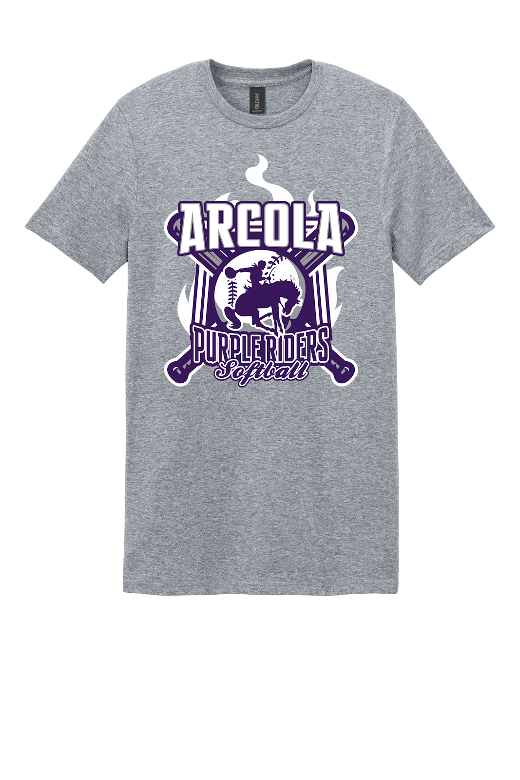 Arcola Purple Riders - Softball - Design 05 - T-Shirt - Gildan 64000 - Sport Grey - Flat Front