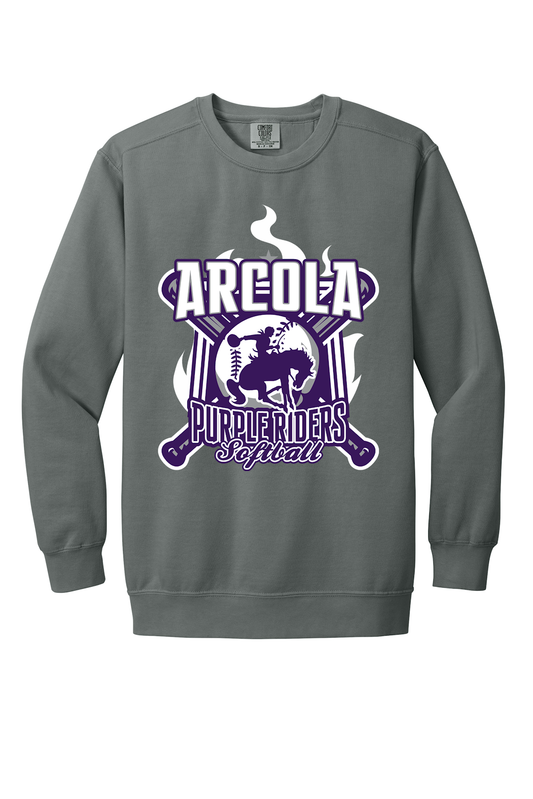 Arcola Purple Riders - Softball - Design 05 - Crewneck Sweatshirt - Comfort Colors 1566 - Grey