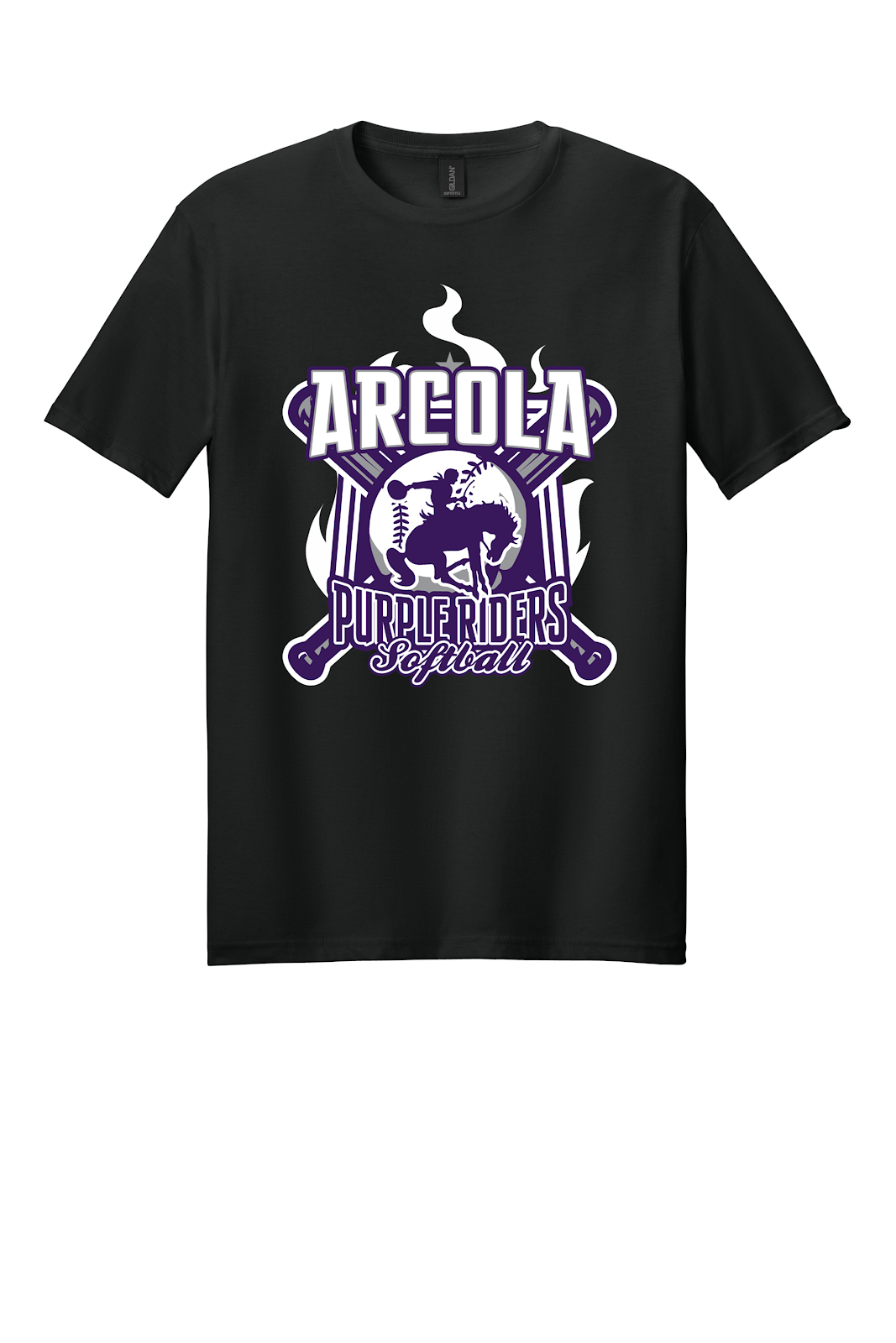 Arcola Purple Riders - Softball - Design 05 - T-Shirt - Gildan 64000 - Black