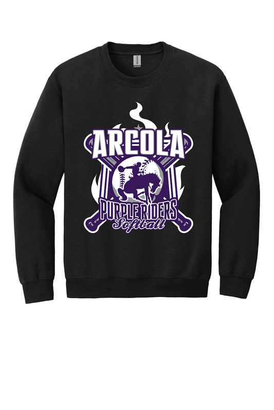 Arcola Purple Riders - Softball - Design 05 - Crewneck Sweatshirt - Gildan 18000 - Black
