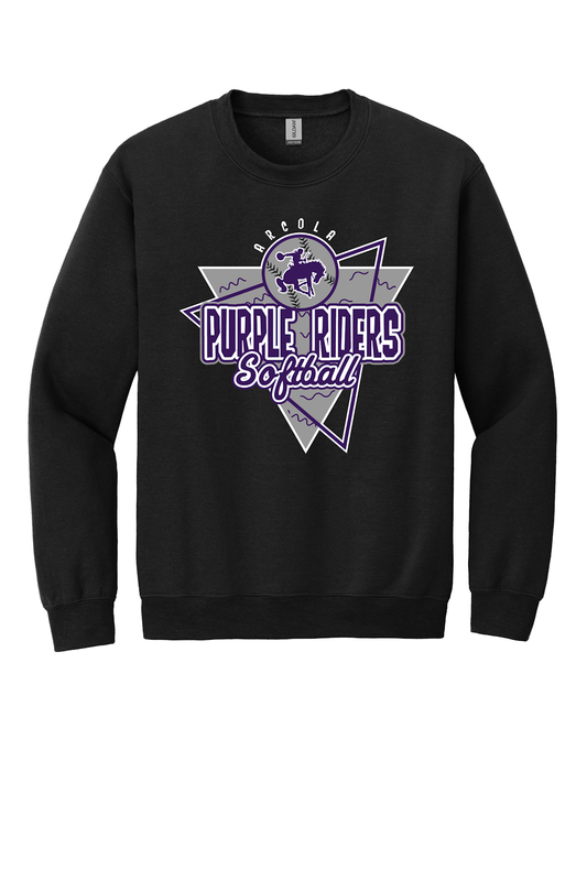 Arcola Purple Riders - Softball - Design 01 - Crewneck Sweatshirt - Gildan 18000 - Black
