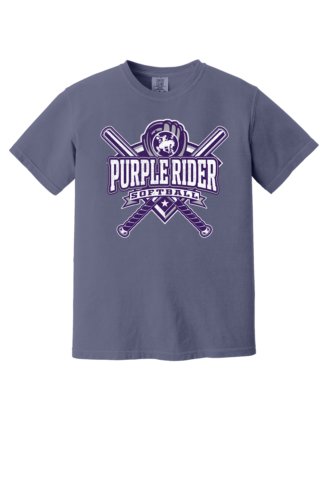 Arcola Purple Riders - Softball - Design 03 - T-Shirt - Comfort Colors 1717 - Grape - Flat Front
