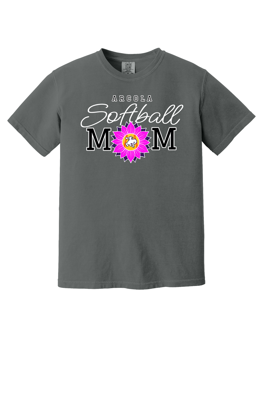 Arcola Purple Riders - Softball - Design 02 - T-Shirt - Comfort Colors 1717 - Pepper - Flat Front