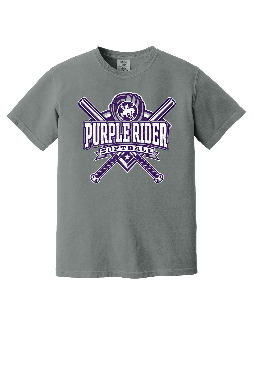 Arcola Purple Riders - Softball - Design 03 - T-Shirt - Comfort Colors 1717 - Grey - Flat Front