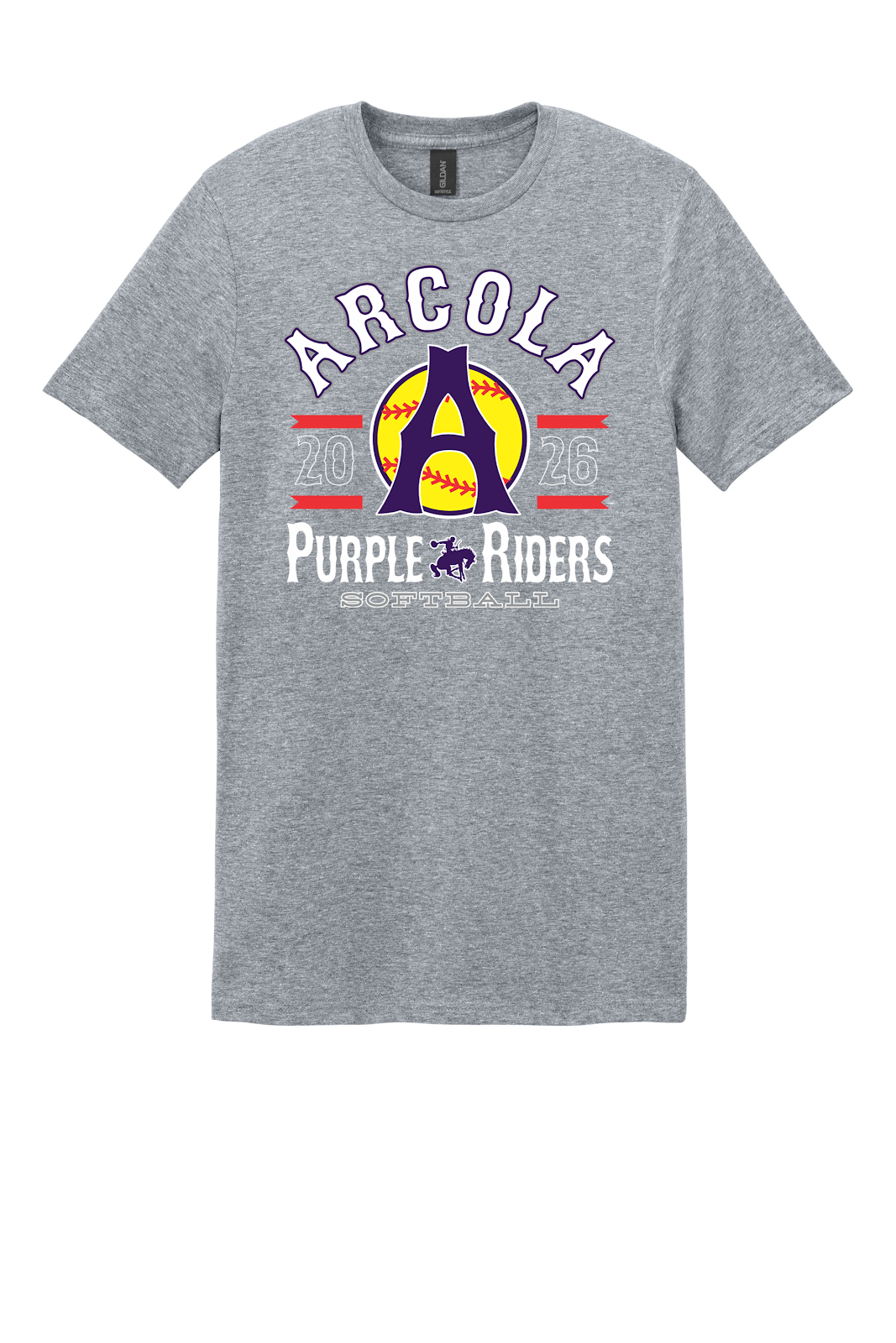 Arcola Purple Riders - Softball - Design 04 - T-Shirt - Gildan 64000 - Sport Grey - Flat Front