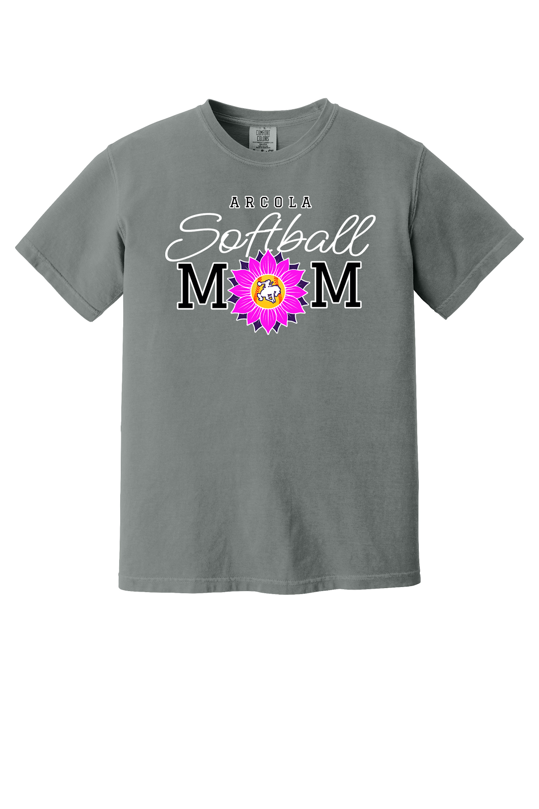 Arcola Purple Riders - Softball - Design 02 - T-Shirt - Comfort Colors 1717 - Grey - Flat Front