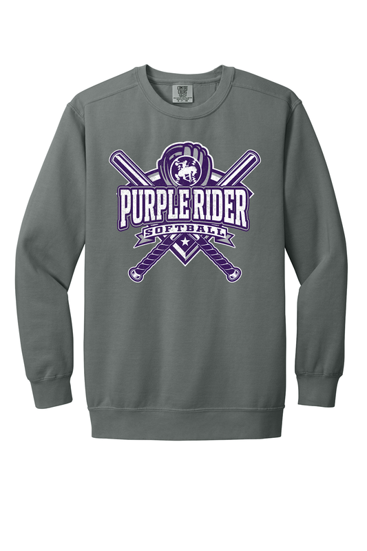 Arcola Purple Riders - Softball - Design 03 - Crewneck Sweatshirt - Comfort Colors 1566 - Grey