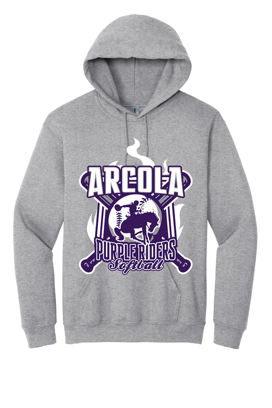 Arcola Purple Riders - Softball - Design 05 - Hoodies - Gildan 18500 - Sport Grey - Flat Front