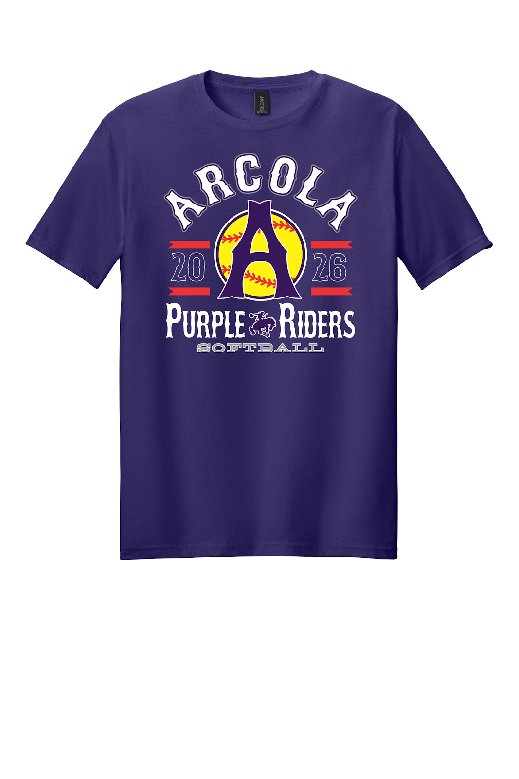 Arcola Purple Riders - Softball - Design 04 - T-Shirt - Gildan 64000 - Purple - Flat Front