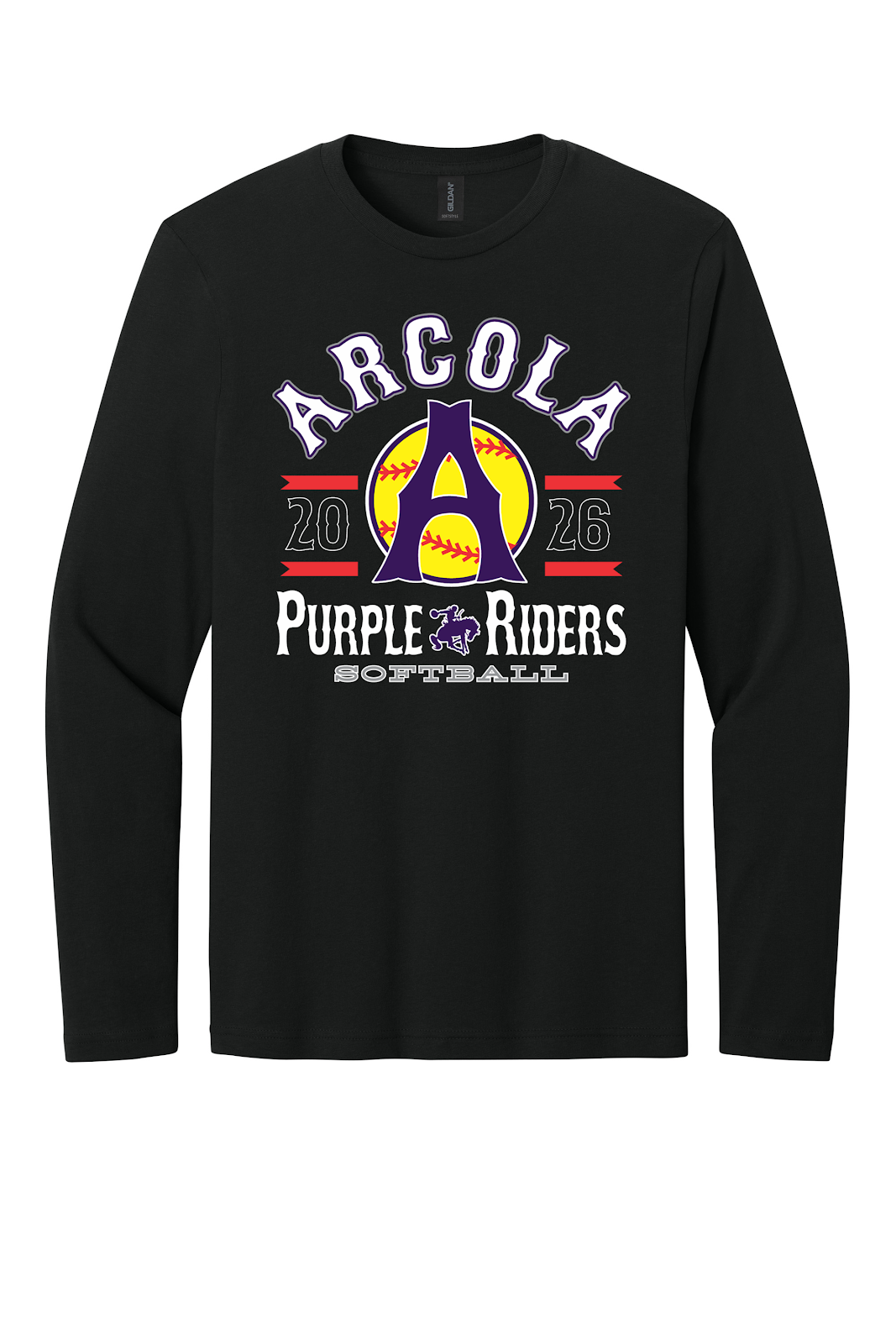 Arcola Purple Riders - Softball - Design 04 - Long Sleeve T - Gildan 64400 - Black