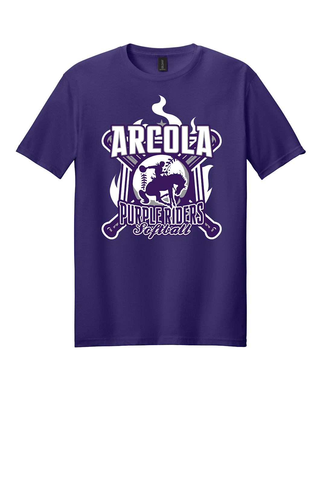 Arcola Purple Riders - Softball - Design 05 - T-Shirt - Gildan 64000 - Purple - Flat Front