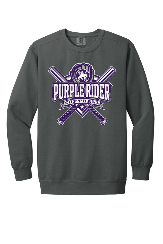 Arcola Purple Riders - Softball - Design 03 - Crewneck Sweatshirt - Comfort Colors 1566 - Pepper - Flat Front