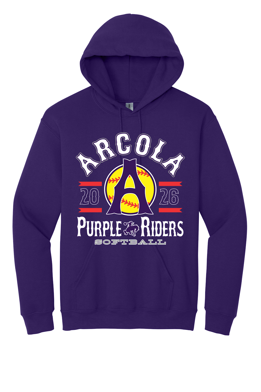 Arcola Purple Riders - Softball - Design 04 - Hoodies - Gildan 18500 - Purple - Flat Front