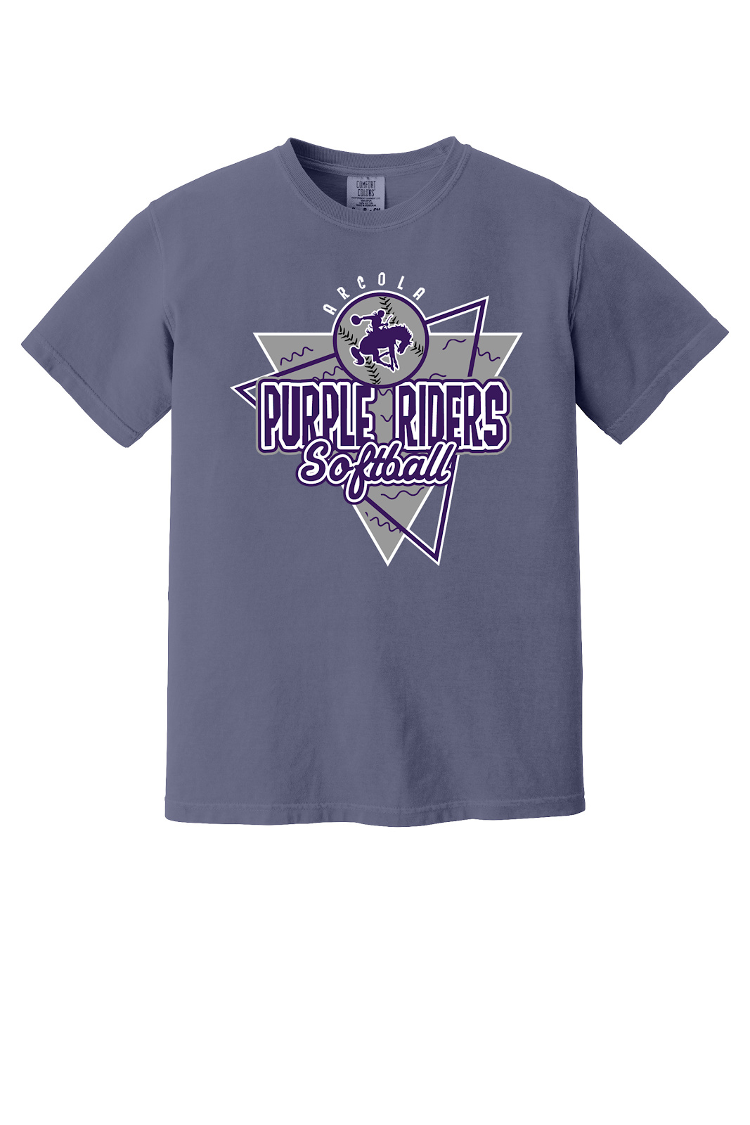 Arcola Purple Riders - Softball - Design 01 - T-Shirt - Comfort Colors 1717 - Grape - Flat Front