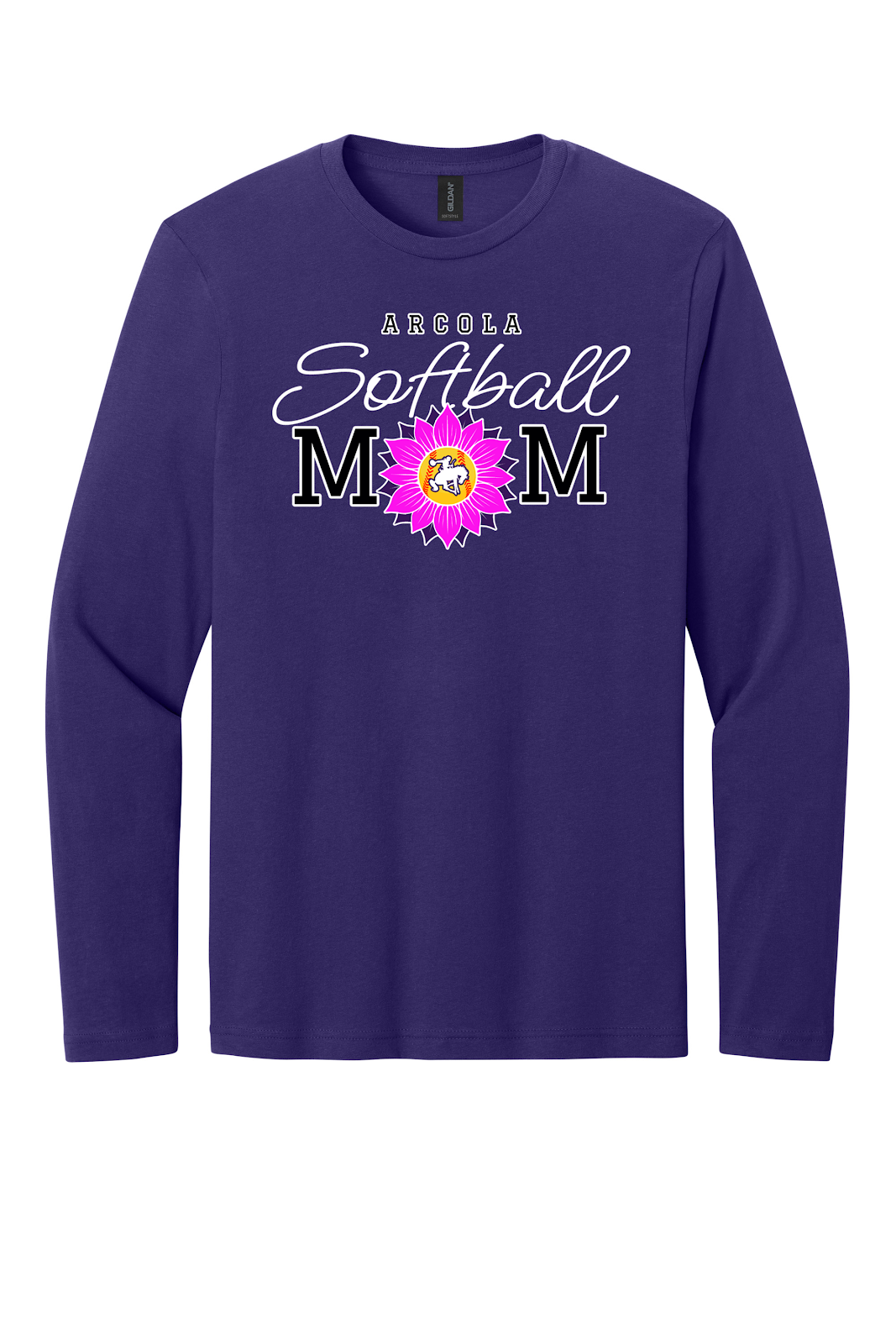 Arcola Purple Riders - Softball - Design 02 - Long Sleeve T - Gildan 64400 - Purple - Flat Front