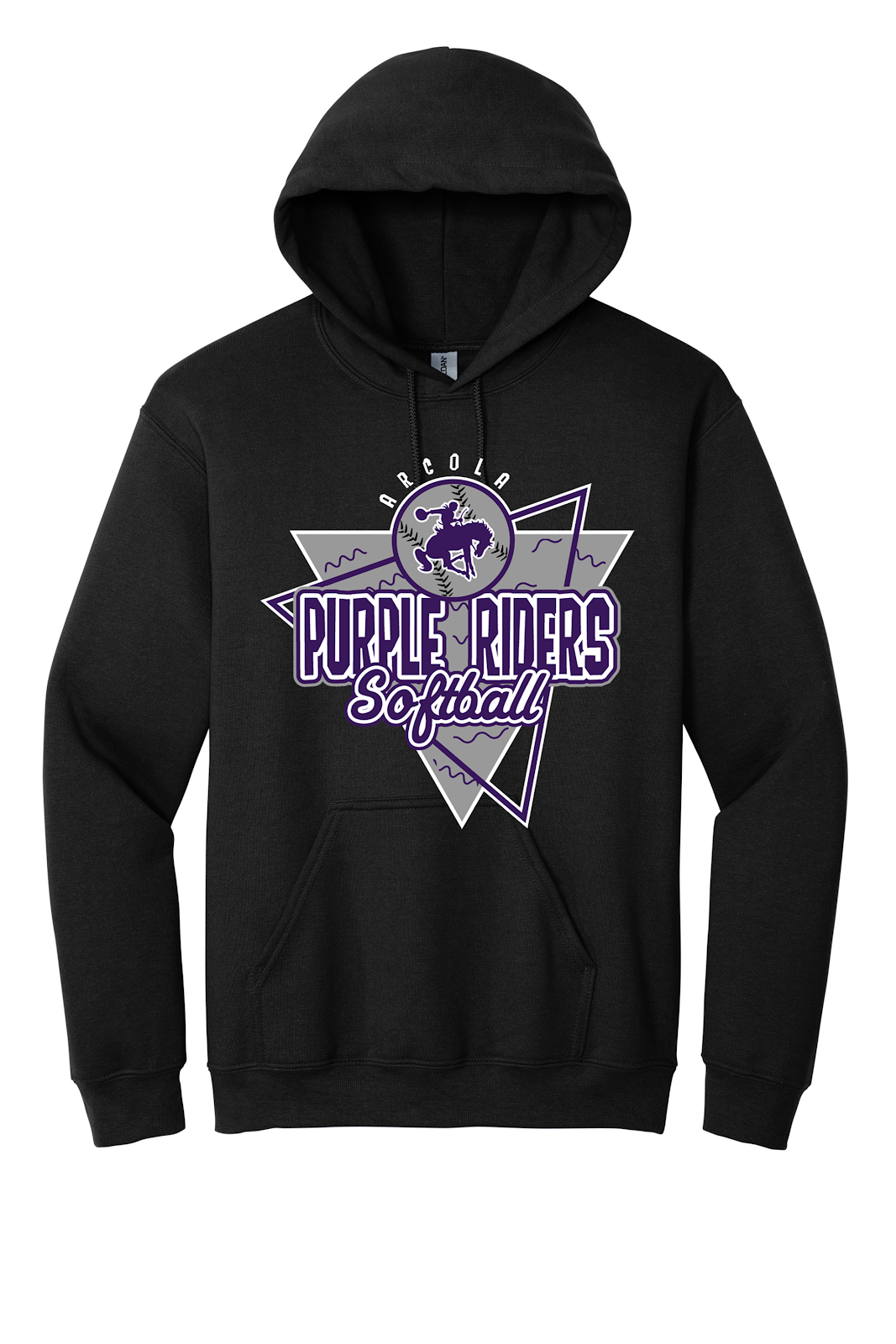 Arcola Purple Riders - Softball - Design 01 - Hoodies - Gildan 18500 - Black