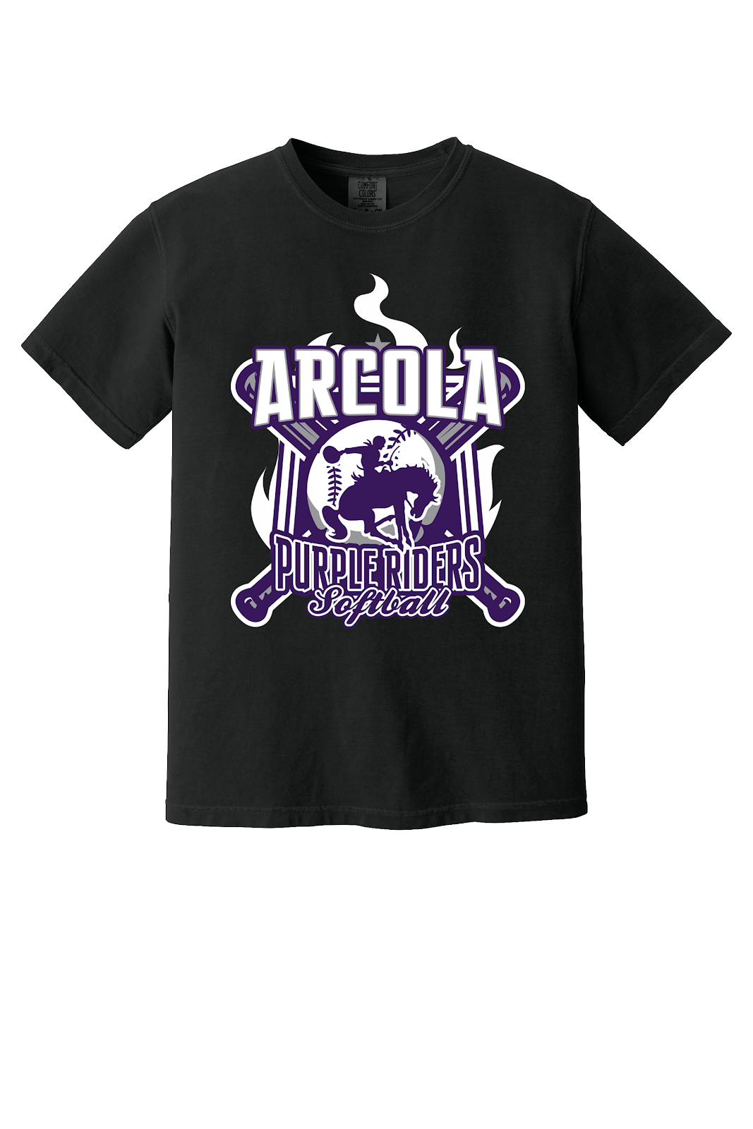 Arcola Purple Riders - Softball - Design 05 - T-Shirt - Comfort Colors 1717 - Black