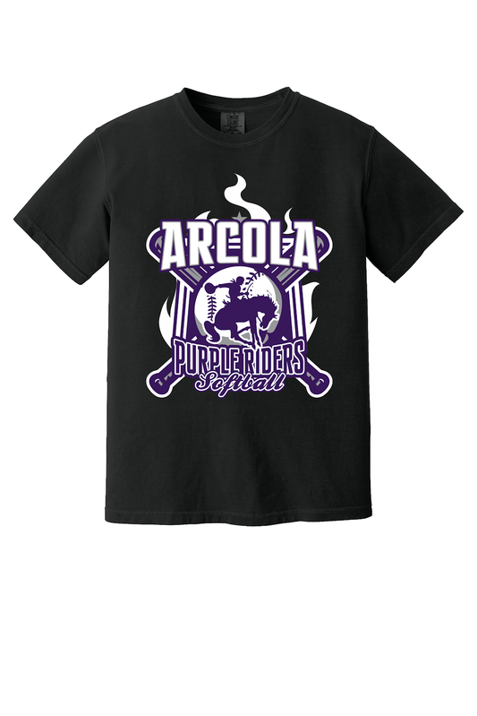 Arcola Purple Riders - Softball - Design 05 - T-Shirt - Comfort Colors 1717 - Black