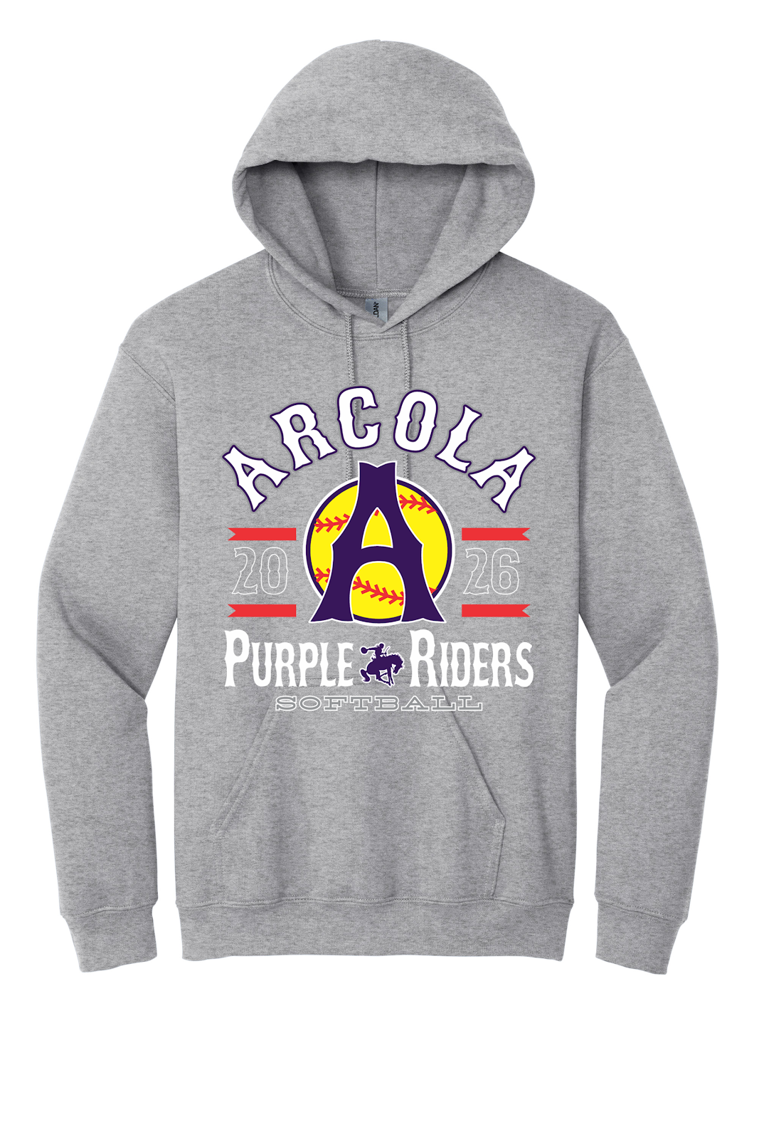 Arcola Purple Riders - Softball - Design 04 - Hoodies - Gildan 18500 - Sport Grey - Flat Front