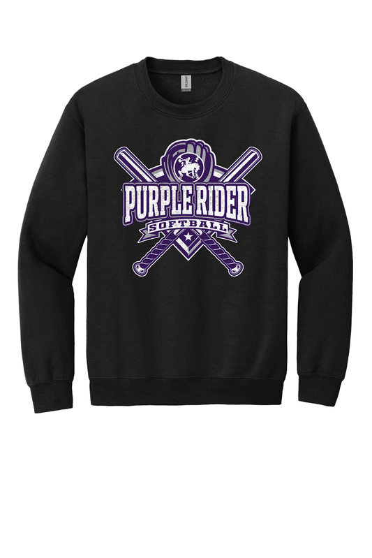Arcola Purple Riders - Softball - Design 03 - Crewneck Sweatshirt - Gildan 18000 - Black