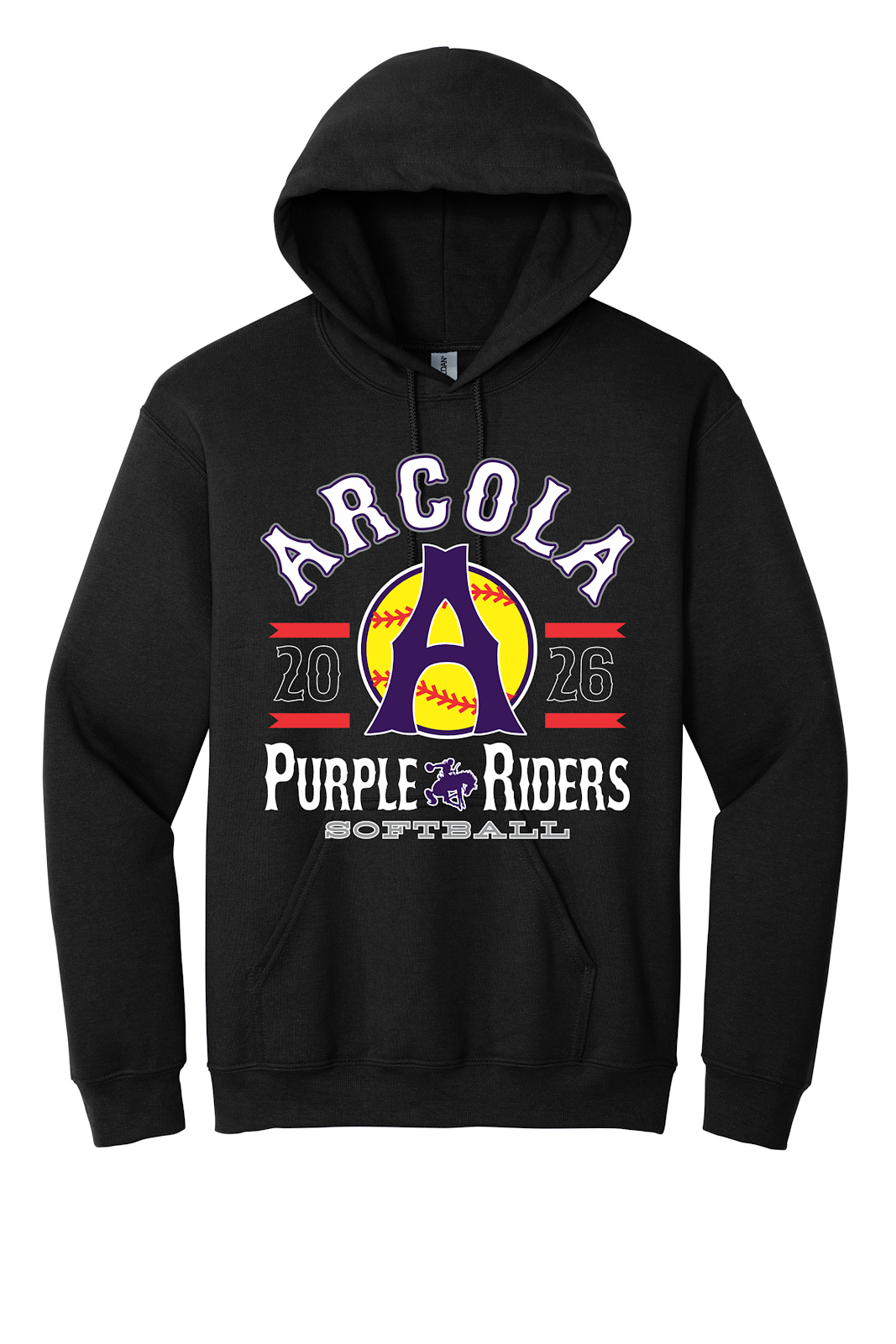 Arcola Purple Riders - Softball - Design 04 - Hoodies - Gildan 18500 - Black