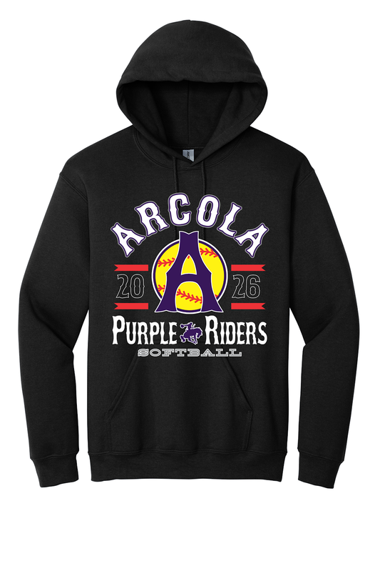 Arcola Purple Riders - Softball - Design 04 - Hoodies - Gildan 18500 - Black