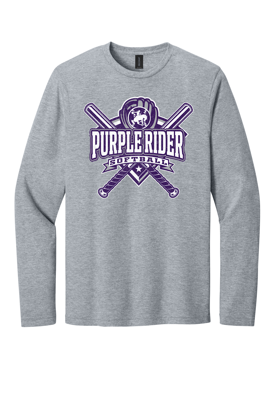 Arcola Purple Riders - Softball - Design 03 - Long Sleeve T - Gildan 64400 - Sport Grey - Flat Front
