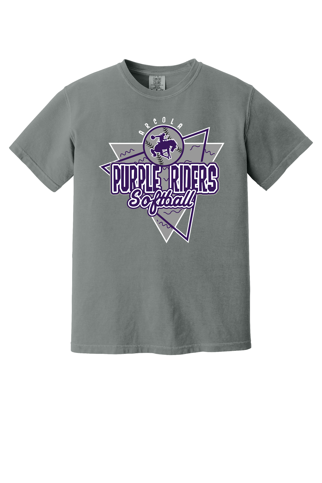 Arcola Purple Riders - Softball - Design 01 - T-Shirt - Comfort Colors 1717 - Grey - Flat Front