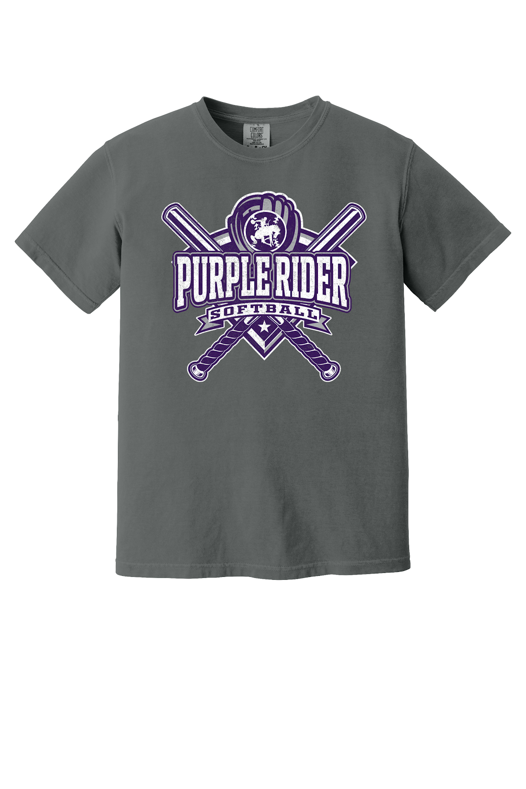 Arcola Purple Riders - Softball - Design 03 - T-Shirt - Comfort Colors 1717 - Pepper - Flat Front