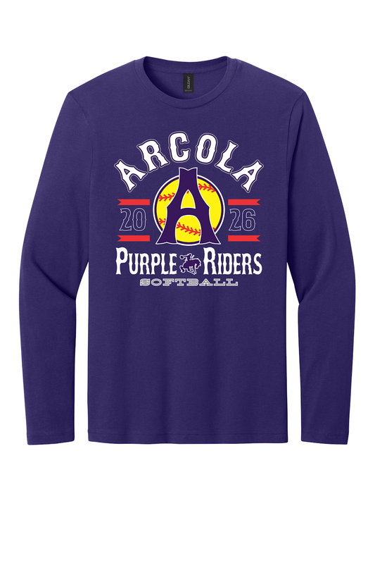 Arcola Purple Riders - Softball - Design 04 - Long Sleeve T - Gildan 64400 - Purple - Flat Front