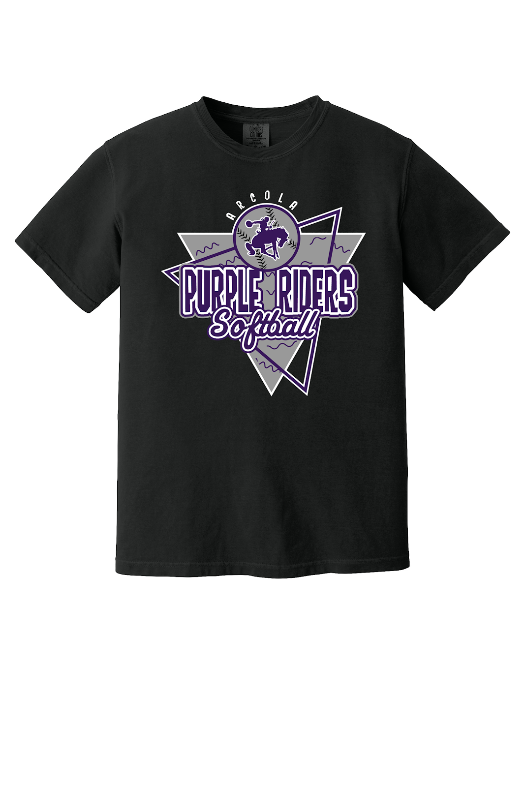 Arcola Purple Riders - Softball - Design 01 - T-Shirt - Comfort Colors 1717 - Black
