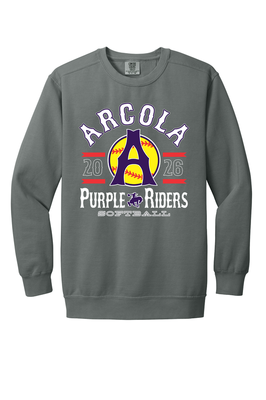 Arcola Purple Riders - Softball - Design 04 - Crewneck Sweatshirt - Comfort Colors 1566 - Grey