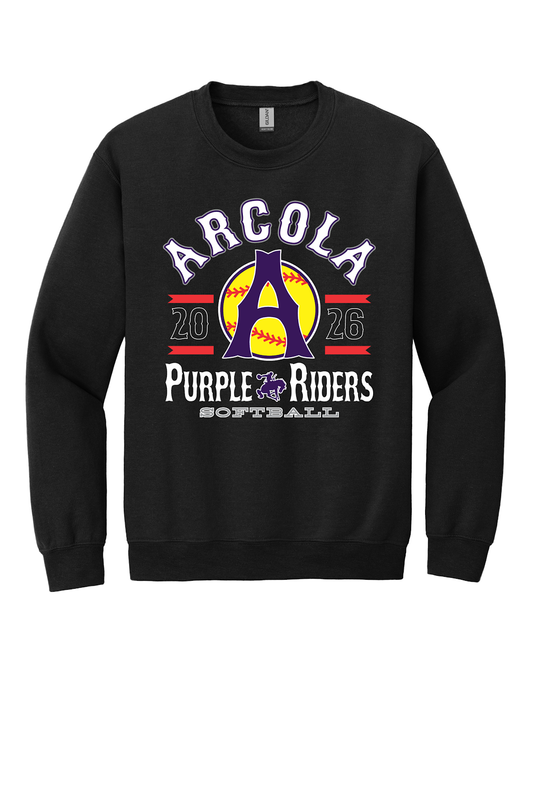 Arcola Purple Riders - Softball - Design 04 - Crewneck Sweatshirt - Gildan 18000 - Black