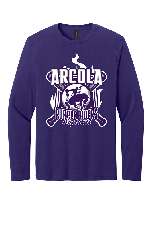 Arcola Purple Riders - Softball - Design 05 - Long Sleeve T - Gildan 64400 - Purple - Flat Front